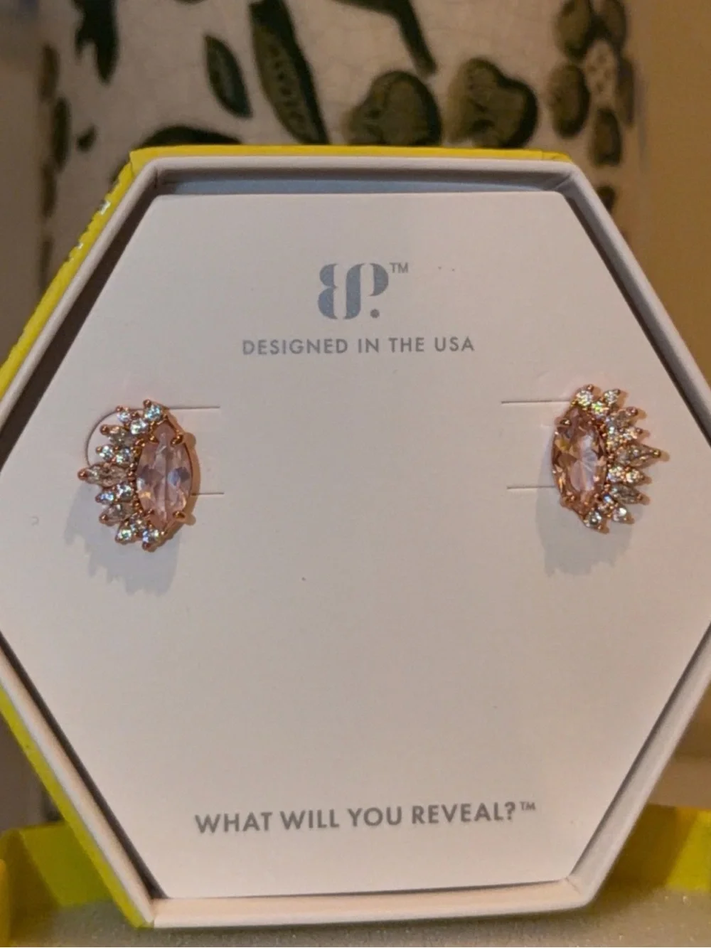 bp Rose Gold and Pink Crystal Halo Stud Earrings